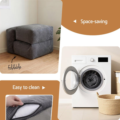 Artiss Foldable Bean Bag Sofa Bed Cloud Couch Boneless Floor Lounger Chair Grey