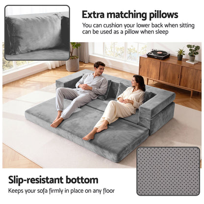 Artiss Convertible Folding Sofa Bed Pull Out Mattress Foldable Lounge Couch Grey
