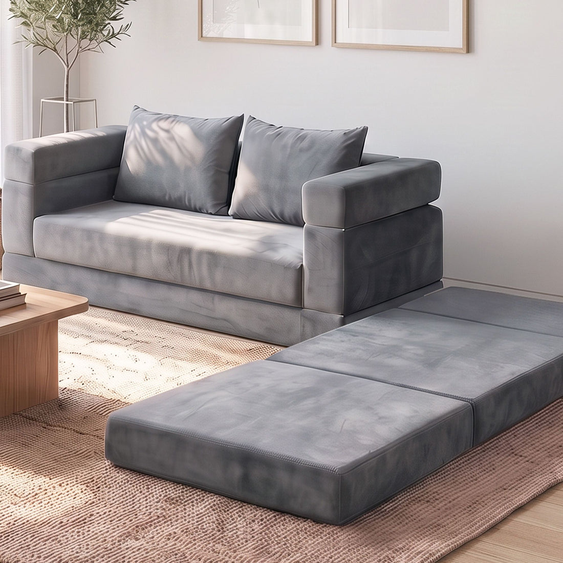 Artiss 3-in-1 Convertible Sofa Bed with Folding Mattress Velvet Foam Chair 300KG-Furniture > Sofas > Sofas &amp; Sofa Beds-PEROZ Accessories