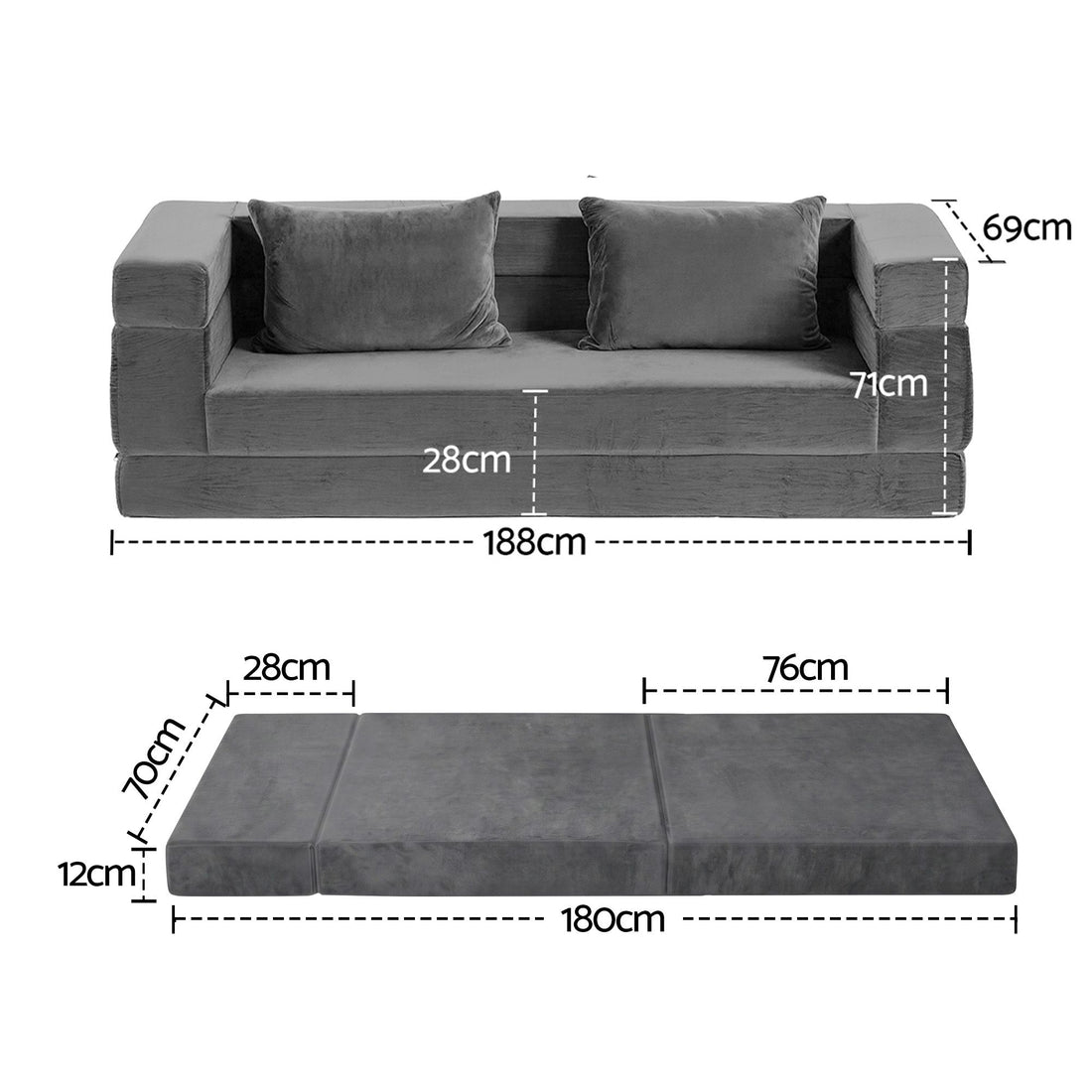 Artiss 3-in-1 Convertible Sofa Bed with Folding Mattress Velvet Foam Chair 300KG-Furniture > Sofas > Sofas &amp; Sofa Beds-PEROZ Accessories