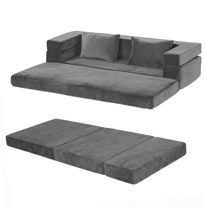 Artiss 3-in-1 Convertible Sofa Bed with Folding Mattress Velvet Foam Chair 300KG
