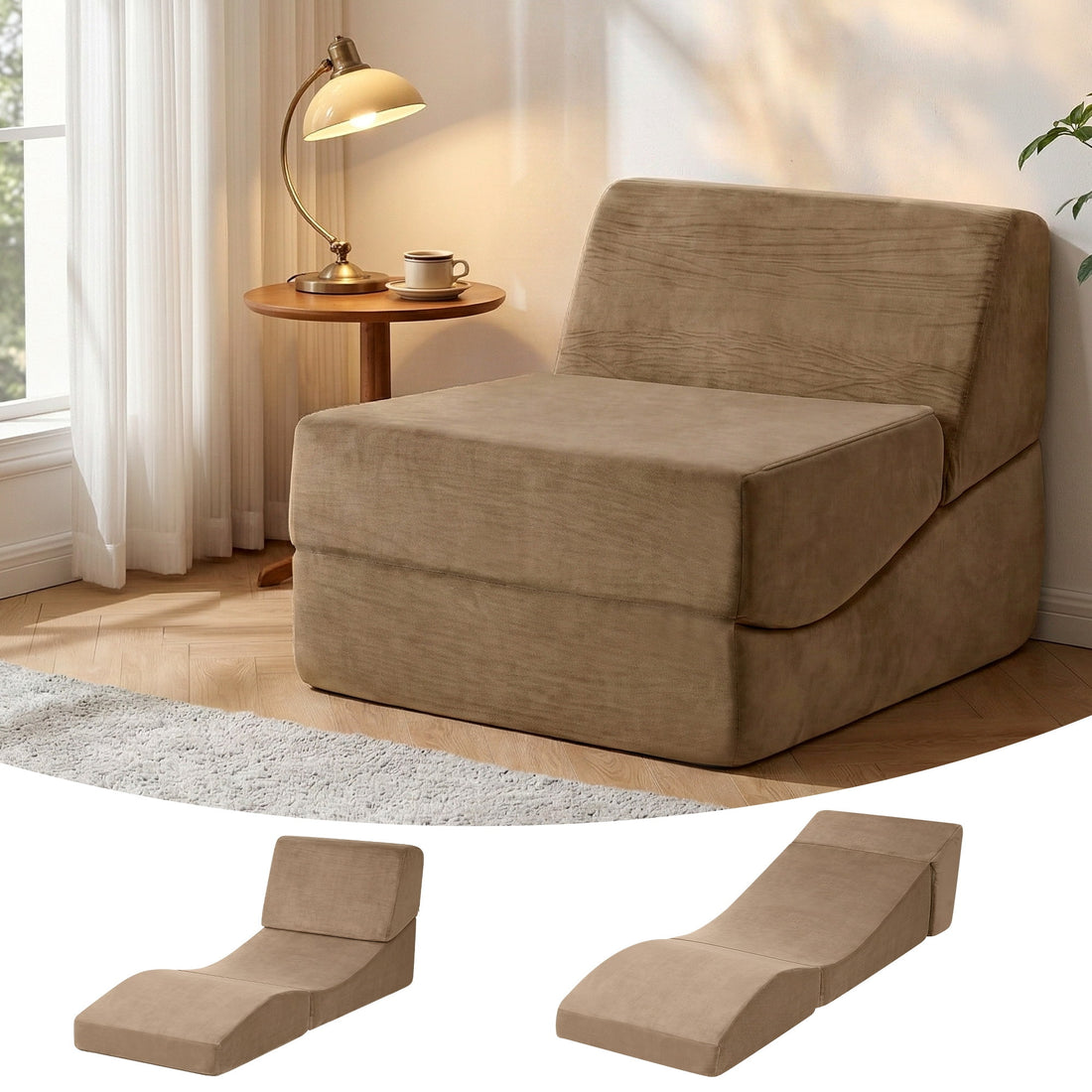 Artiss Folding Sofa Bed Convertible Armless Foam Floor Futon Lounger Couch Brown-Furniture > Sofas > Sofas &amp; Sofa Beds-PEROZ Accessories