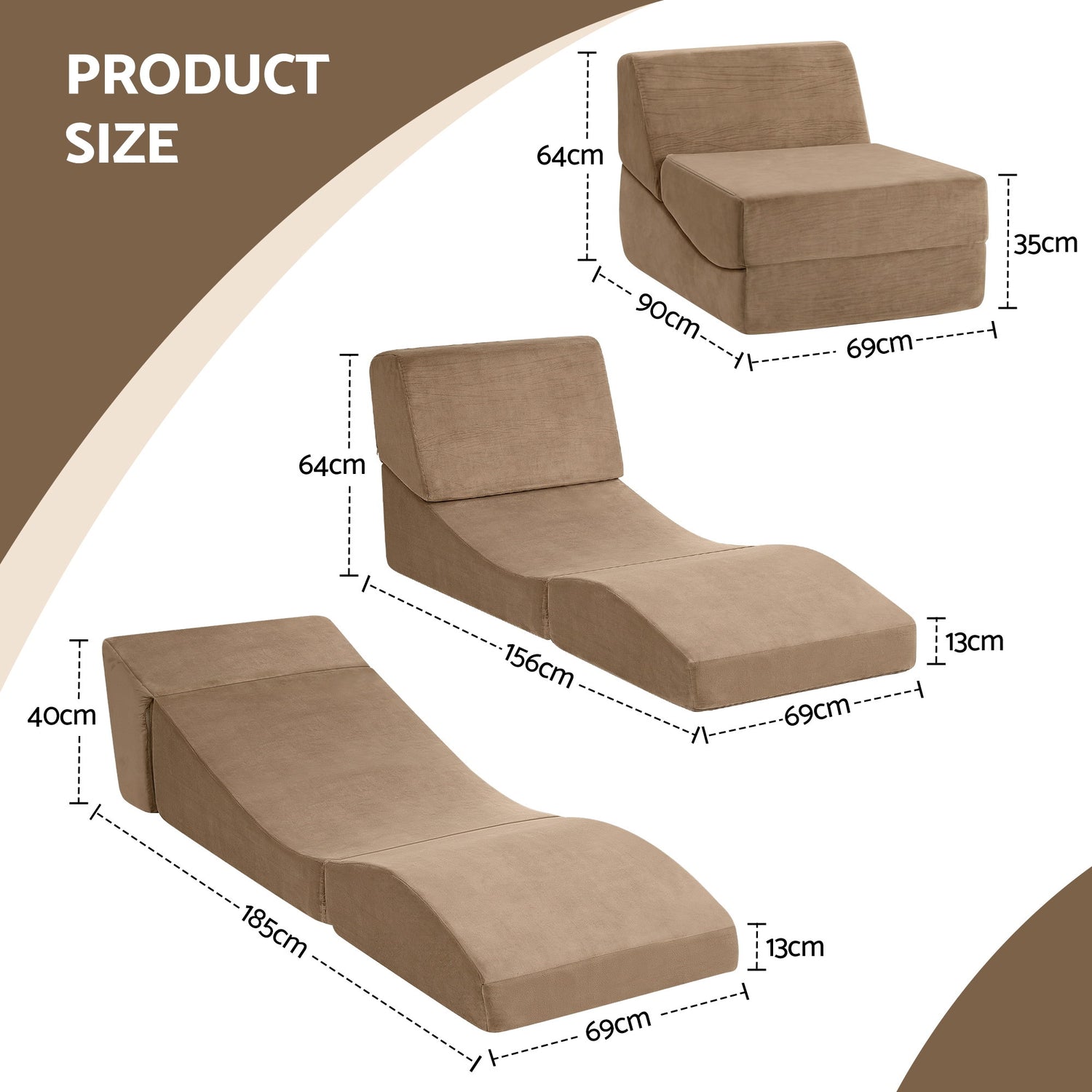 Artiss Folding Sofa Bed Convertible Armless Foam Floor Futon Lounger Couch Brown-Furniture > Sofas > Sofas &amp; Sofa Beds-PEROZ Accessories