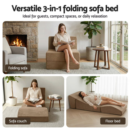Artiss Folding Sofa Bed Convertible Armless Foam Floor Futon Lounger Couch Brown-Furniture > Sofas > Sofas &amp; Sofa Beds-PEROZ Accessories