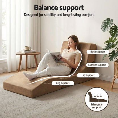 Artiss Folding Sofa Bed Convertible Armless Foam Floor Futon Lounger Couch Brown-Furniture > Sofas > Sofas &amp; Sofa Beds-PEROZ Accessories