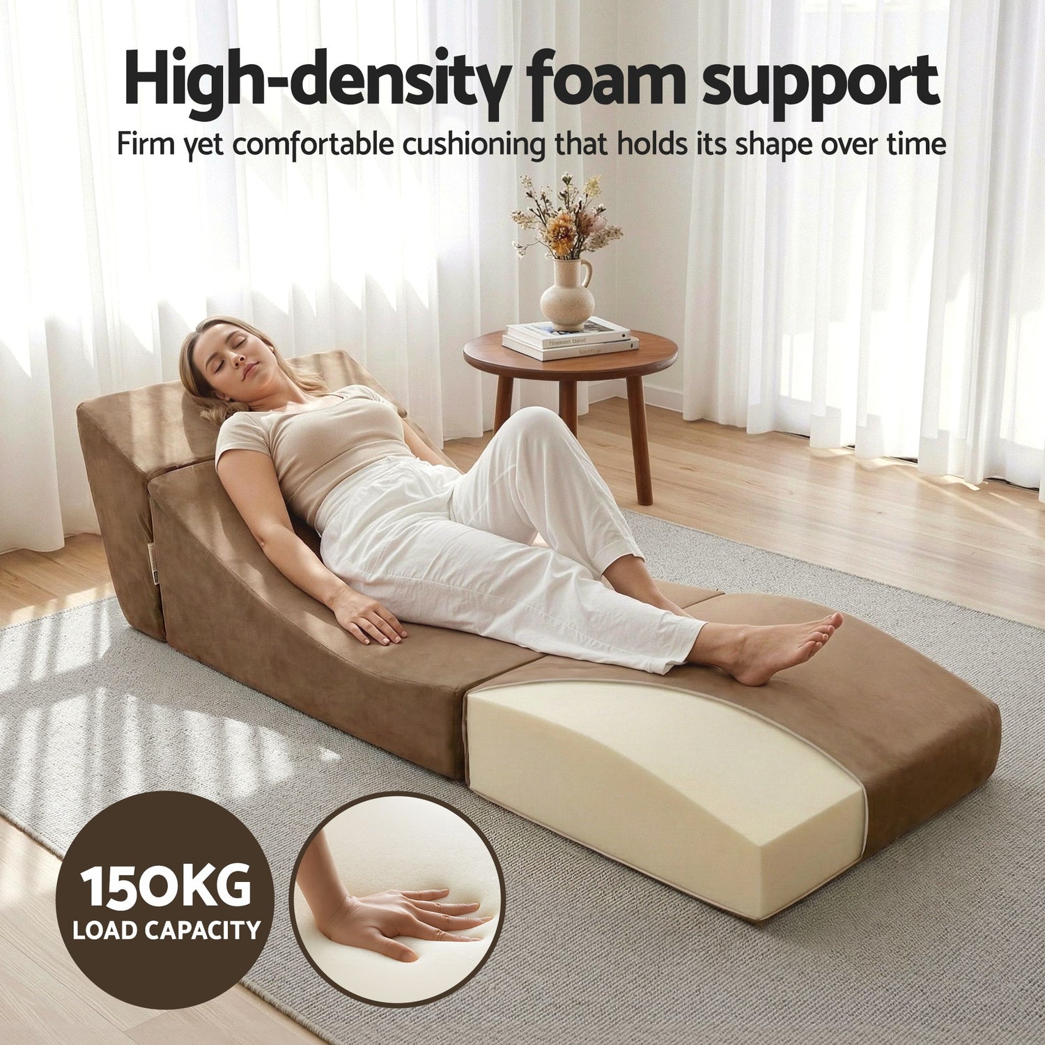 Artiss Folding Sofa Bed Convertible Armless Foam Floor Futon Lounger Couch Brown-Furniture > Sofas > Sofas &amp; Sofa Beds-PEROZ Accessories