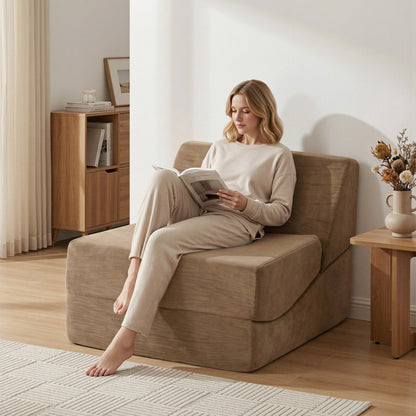 Artiss Folding Sofa Bed Convertible Armless Foam Floor Futon Lounger Couch Brown-Furniture > Sofas > Sofas &amp; Sofa Beds-PEROZ Accessories
