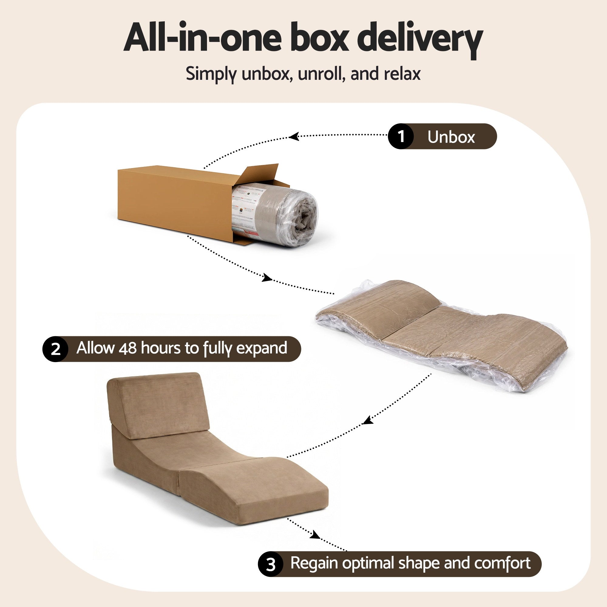 Artiss Folding Sofa Bed Convertible Armless Foam Floor Futon Lounger Couch Brown-Furniture > Sofas > Sofas &amp; Sofa Beds-PEROZ Accessories