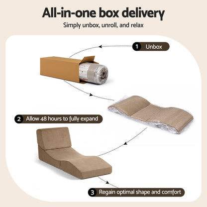 Artiss Folding Sofa Bed Convertible Armless Foam Floor Futon Lounger Couch Brown-Furniture > Sofas > Sofas &amp; Sofa Beds-PEROZ Accessories