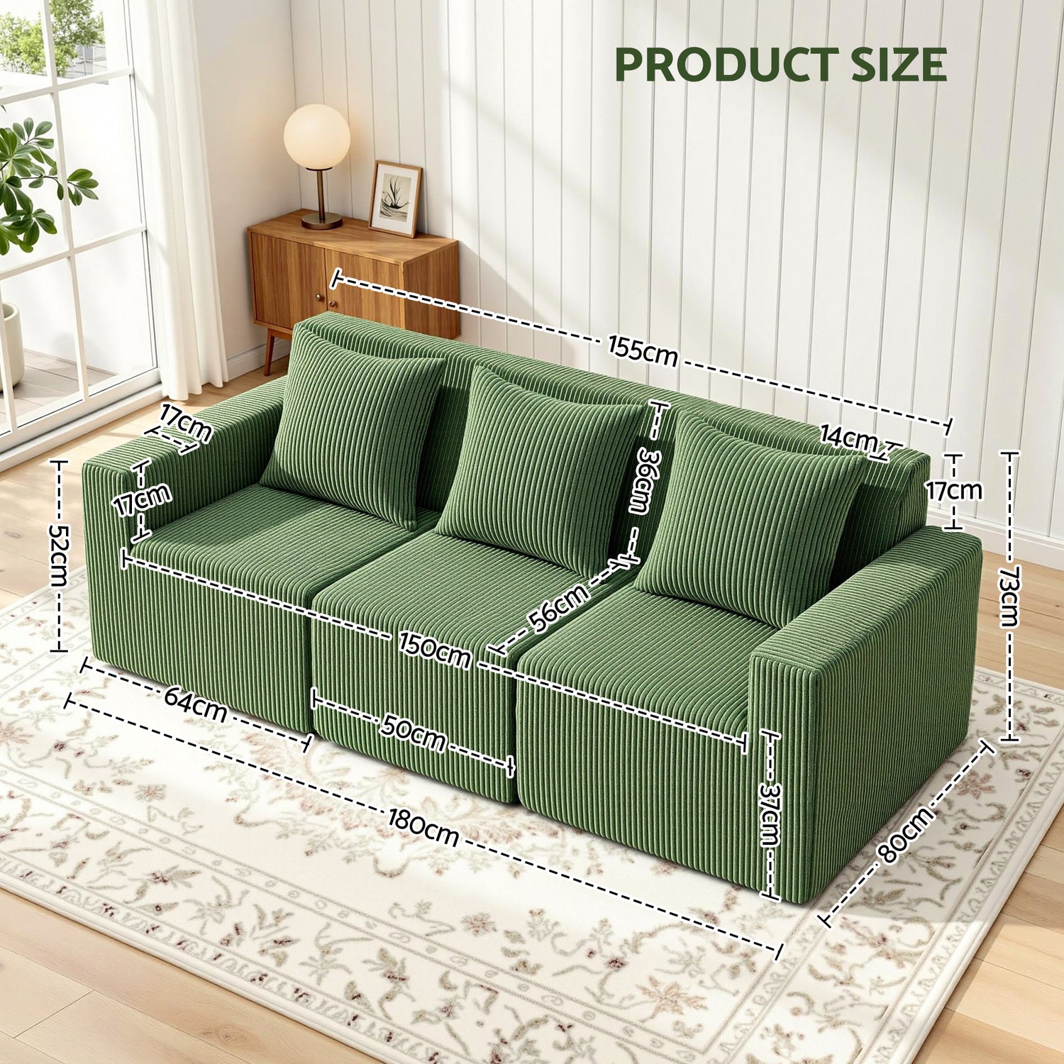 Artiss Modular 3-Seater Sofa Bed Convertible Sectional Floor Couch with Deep Seat-Furniture > Sofas > Sofas &amp; Sofa Beds-PEROZ Accessories