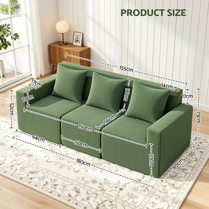 Artiss Modular 3-Seater Sofa Bed Convertible Sectional Floor Couch with Deep Seat-Furniture > Sofas > Sofas &amp; Sofa Beds-PEROZ Accessories