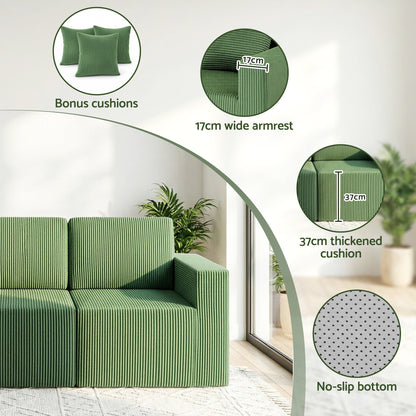 Artiss Modular 3-Seater Sofa Bed Convertible Sectional Floor Couch with Deep Seat-Furniture > Sofas > Sofas &amp; Sofa Beds-PEROZ Accessories