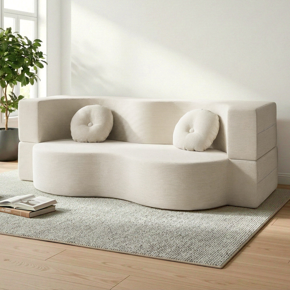 Artiss Folding Sofa Bed Floor Couch 2-in-1 Convertible Futon Loveseat Beige-Furniture > Sofas > Sofas &amp; Sofa Beds-PEROZ Accessories