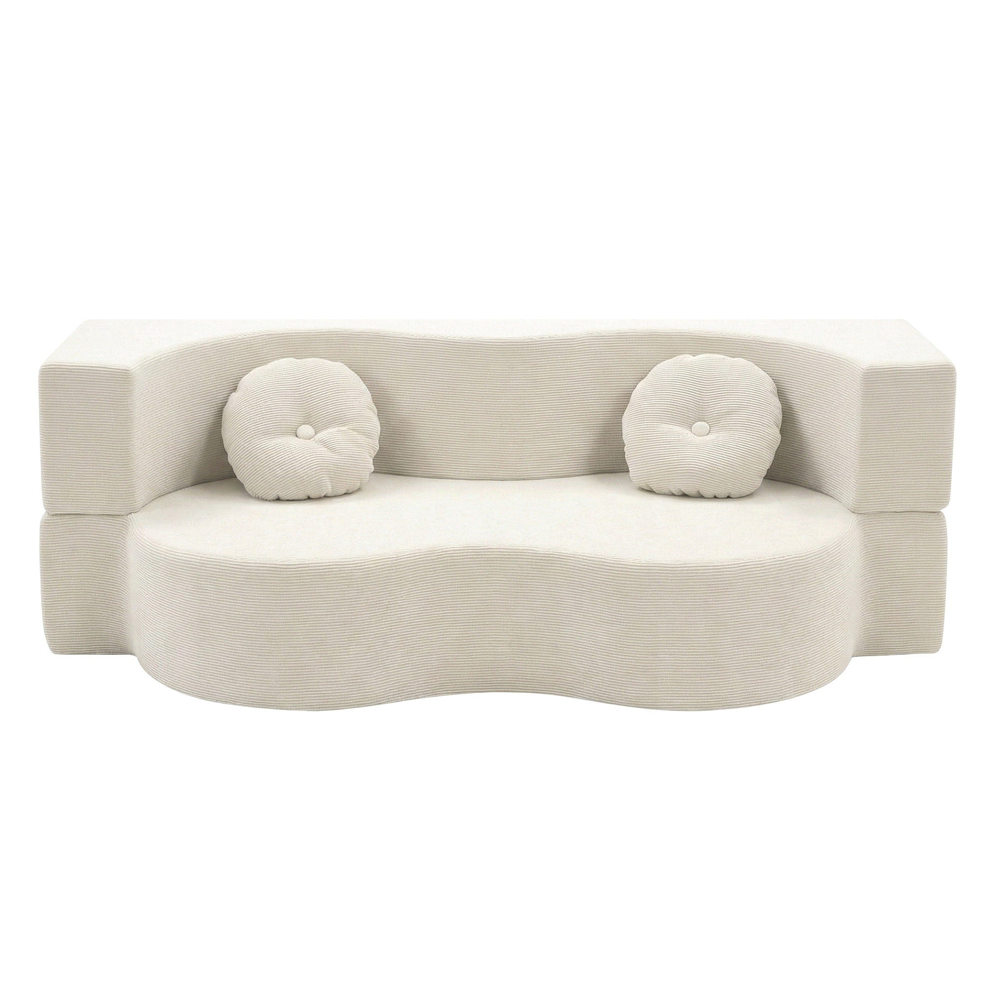 Artiss Folding Sofa Bed Floor Couch 2-in-1 Convertible Futon Loveseat Beige-Furniture > Sofas > Sofas &amp; Sofa Beds-PEROZ Accessories