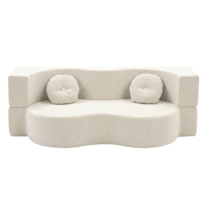 Artiss Folding Sofa Bed Floor Couch 2-in-1 Convertible Futon Loveseat Beige-Furniture > Sofas > Sofas &amp; Sofa Beds-PEROZ Accessories