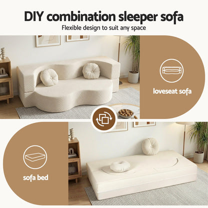 Artiss Folding Sofa Bed Floor Couch 2-in-1 Convertible Futon Loveseat Beige-Furniture > Sofas > Sofas &amp; Sofa Beds-PEROZ Accessories