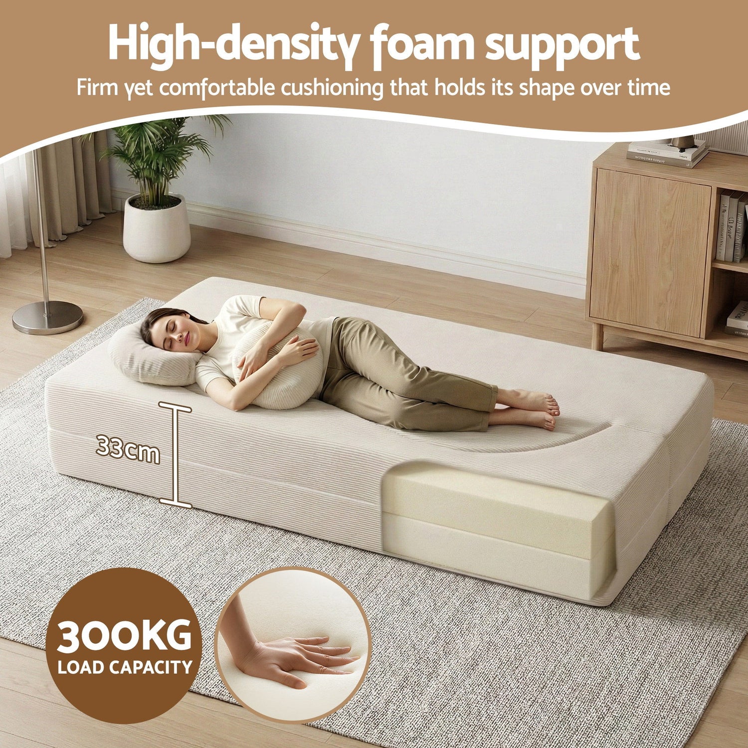 Artiss Folding Sofa Bed Floor Couch 2-in-1 Convertible Futon Loveseat Beige-Furniture > Sofas > Sofas &amp; Sofa Beds-PEROZ Accessories