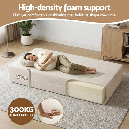 Artiss Folding Sofa Bed Floor Couch 2-in-1 Convertible Futon Loveseat Beige-Furniture > Sofas > Sofas &amp; Sofa Beds-PEROZ Accessories