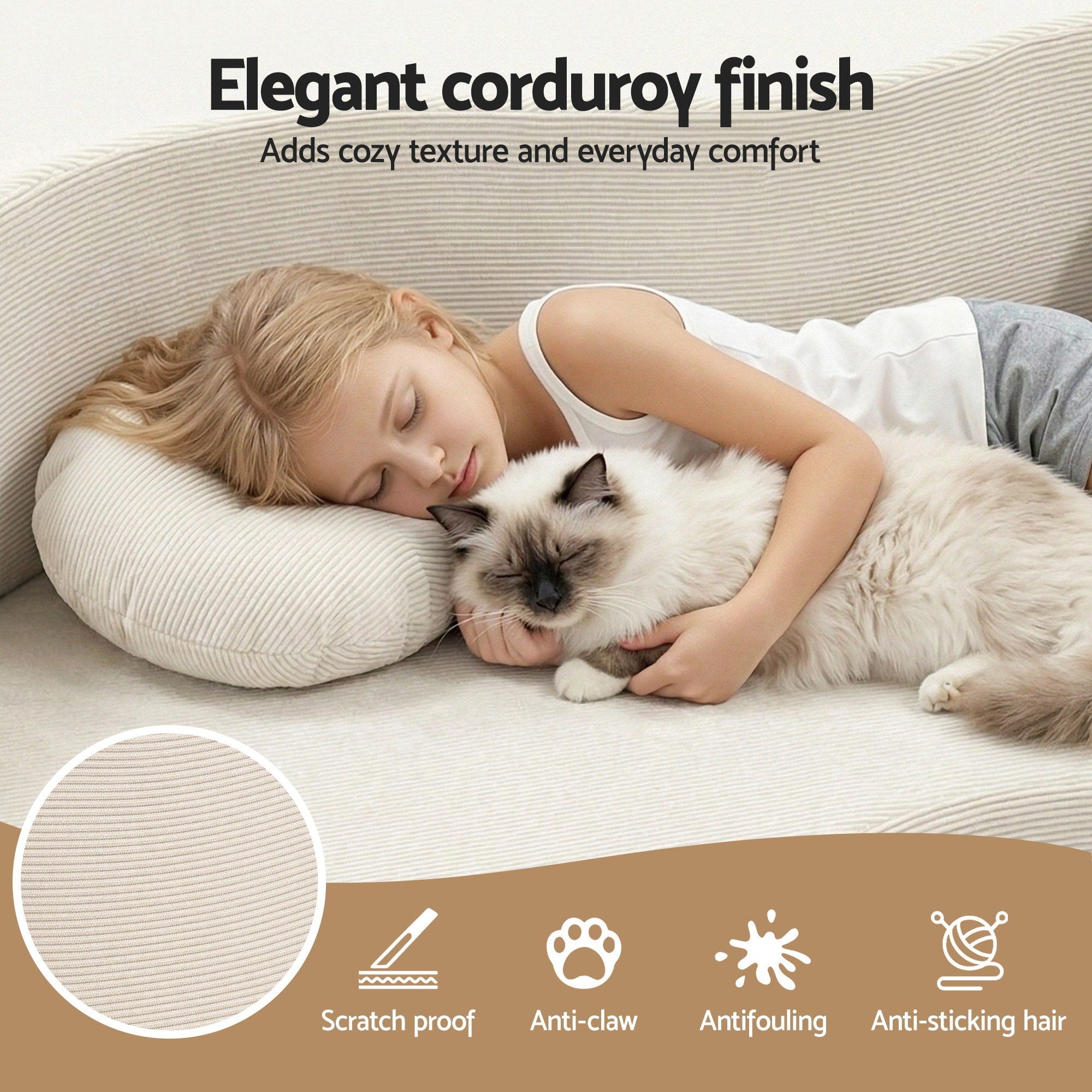 Artiss Folding Sofa Bed Floor Couch 2-in-1 Convertible Futon Loveseat Beige-Furniture > Sofas > Sofas &amp; Sofa Beds-PEROZ Accessories