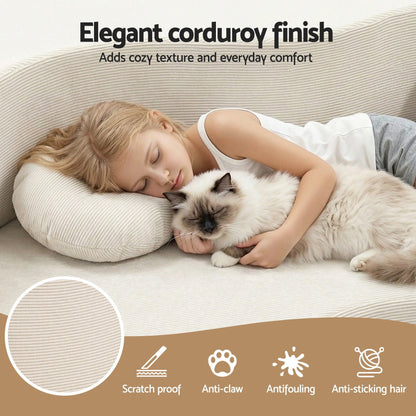 Artiss Folding Sofa Bed Floor Couch 2-in-1 Convertible Futon Loveseat Beige-Furniture > Sofas > Sofas &amp; Sofa Beds-PEROZ Accessories