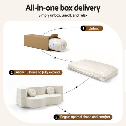 Artiss Folding Sofa Bed Floor Couch 2-in-1 Convertible Futon Loveseat Beige-Furniture > Sofas > Sofas &amp; Sofa Beds-PEROZ Accessories