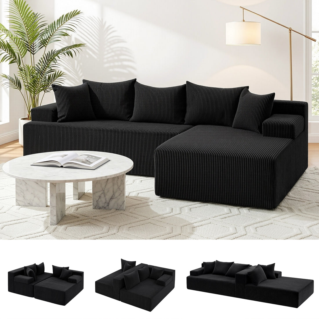 Artiss Modular Sectional Sofa Bed Convertible L-Shaped Couch with Deep Seat for Living Room-Furniture > Sofas > Sofas &amp; Sofa Beds-PEROZ Accessories