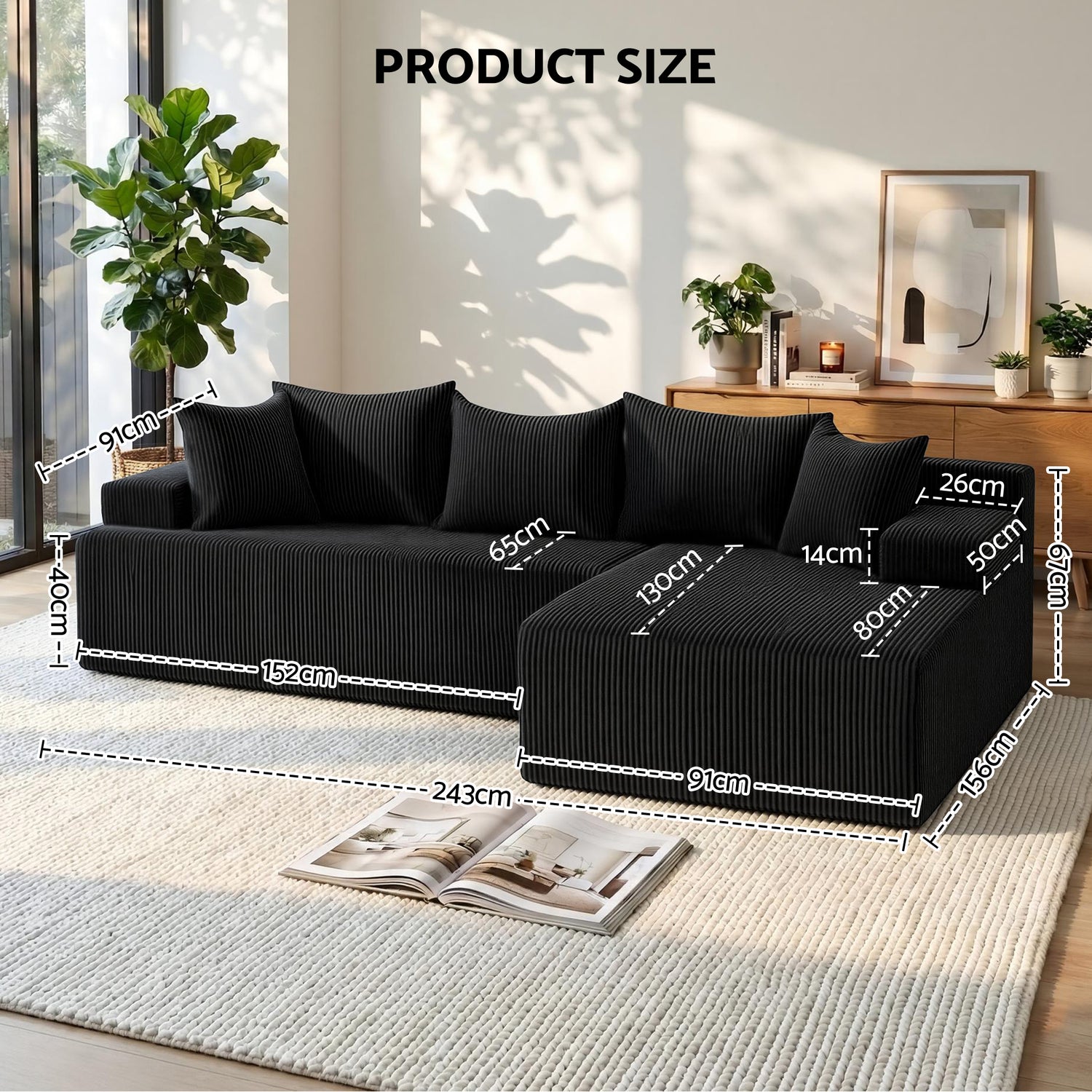 Artiss Modular Sectional Sofa Bed Convertible L-Shaped Couch with Deep Seat for Living Room-Furniture > Sofas > Sofas &amp; Sofa Beds-PEROZ Accessories