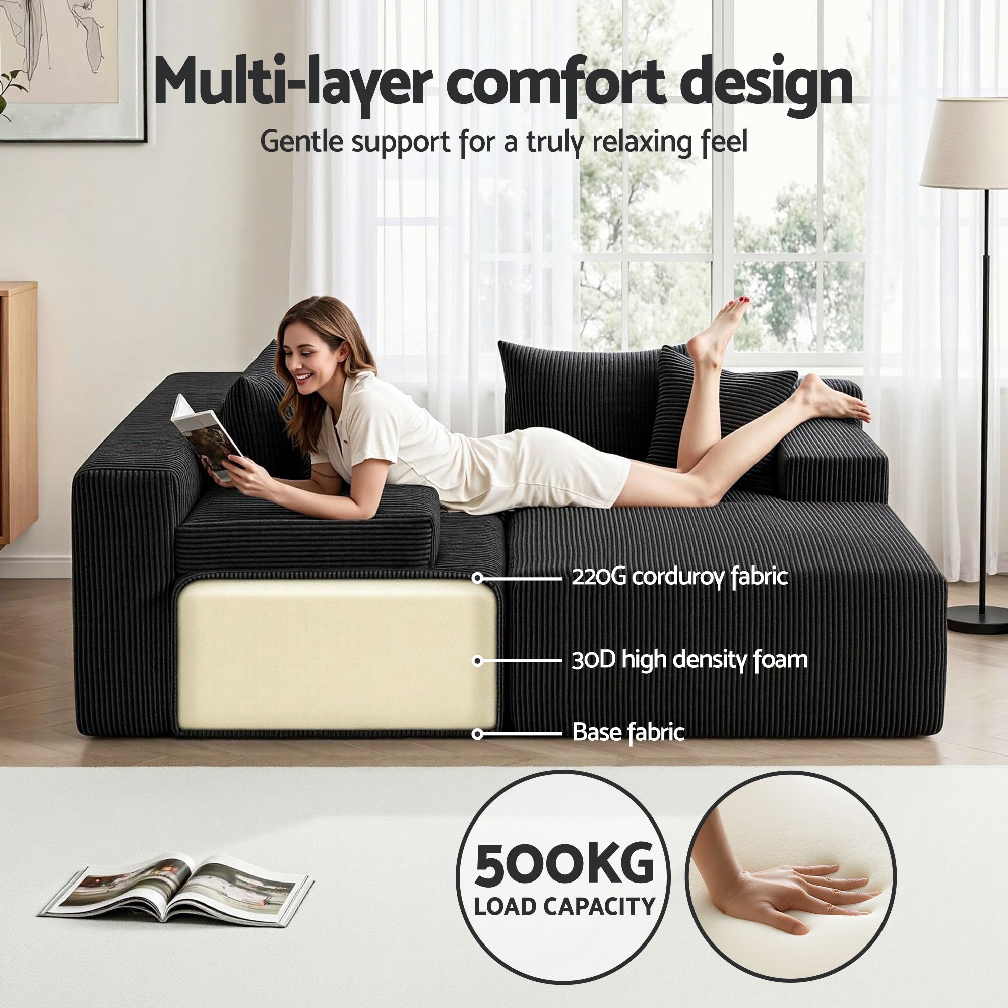 Artiss Modular Sectional Sofa Bed Convertible L-Shaped Couch with Deep Seat for Living Room-Furniture > Sofas > Sofas &amp; Sofa Beds-PEROZ Accessories