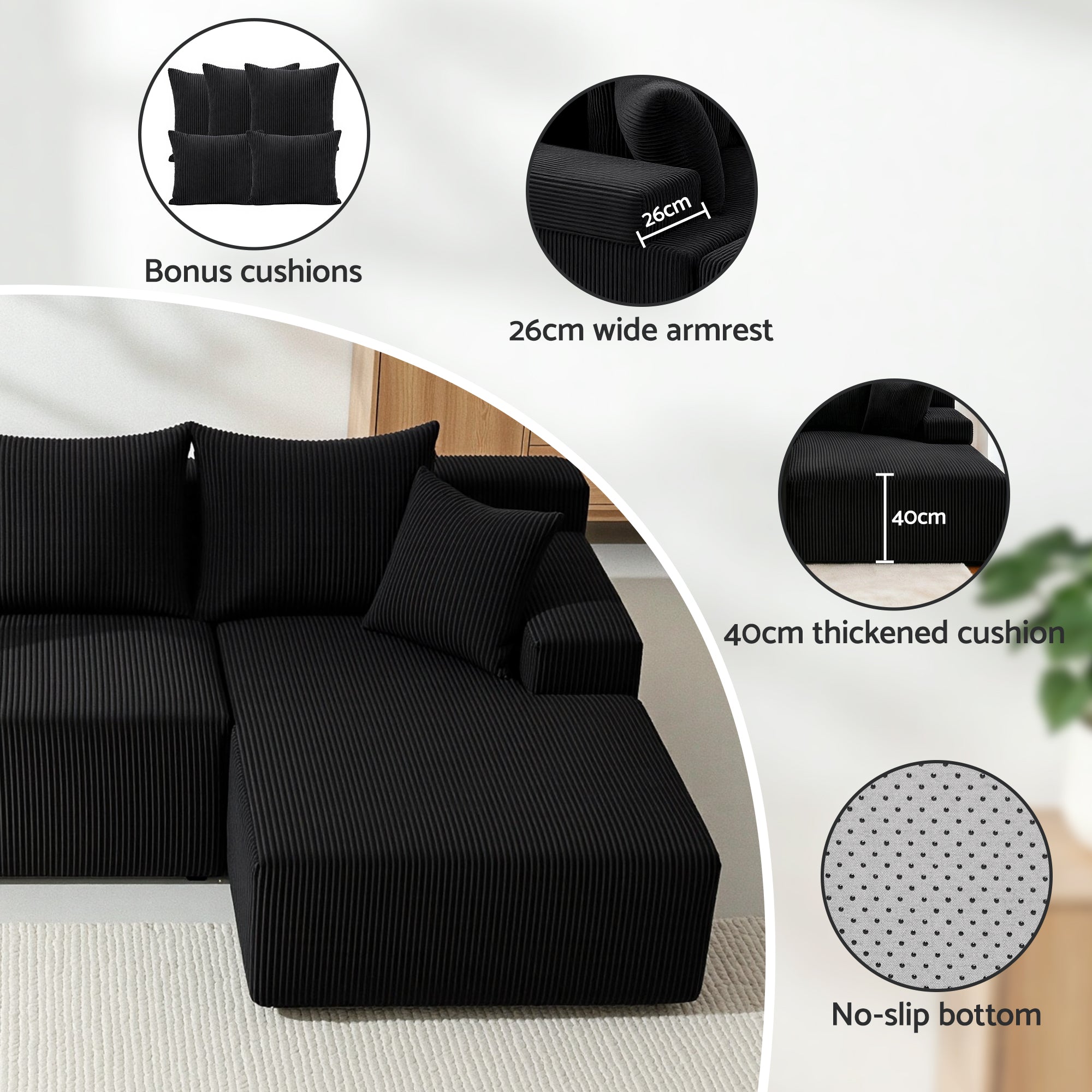 Artiss Modular Sectional Sofa Bed Convertible L-Shaped Couch with Deep Seat for Living Room-Furniture > Sofas > Sofas &amp; Sofa Beds-PEROZ Accessories