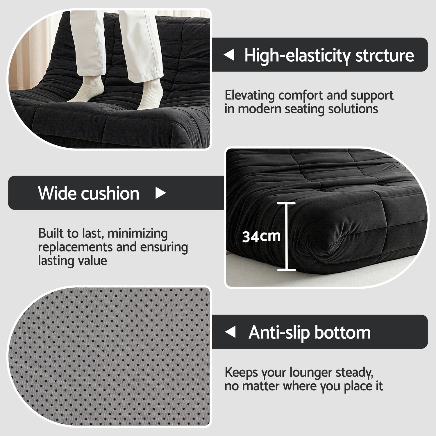 Artiss Lazy Sofa 2 Seaters Accent Caterpillar Chair Floor Couch Armless Lounge-Furniture > Sofas > Sofas &amp; Sofa Beds-PEROZ Accessories