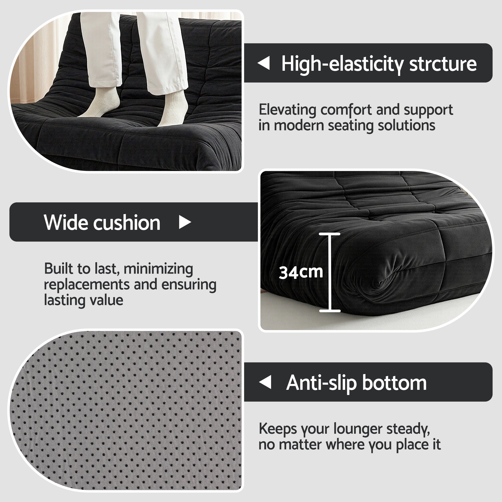 Artiss Lazy Sofa 2 Seaters Accent Caterpillar Chair Floor Couch Armless Lounge-Furniture > Sofas > Sofas &amp; Sofa Beds-PEROZ Accessories