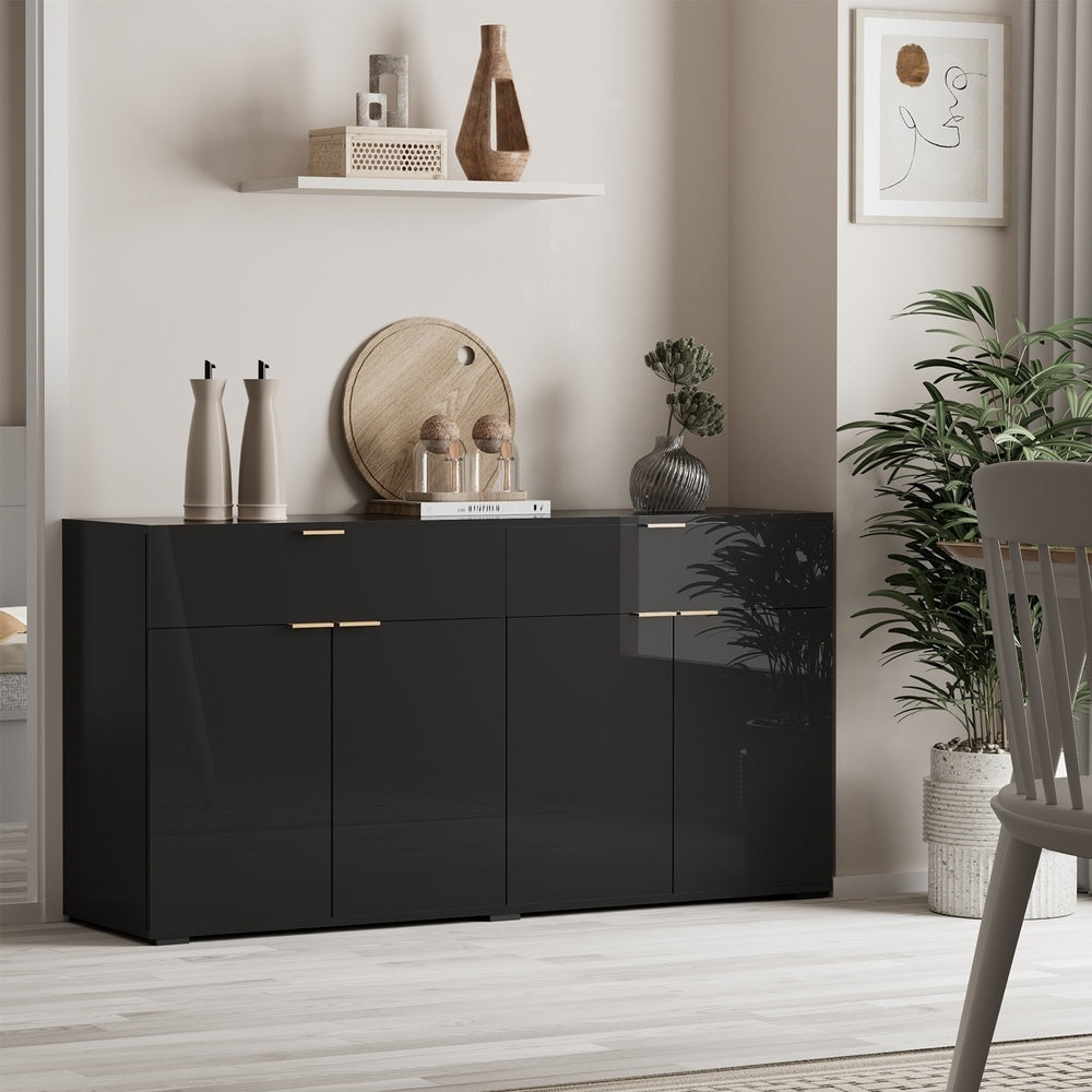 Oikiture Sideboard High Gloss 4 Doors 2 Drawers Black-Sideboards-PEROZ Accessories