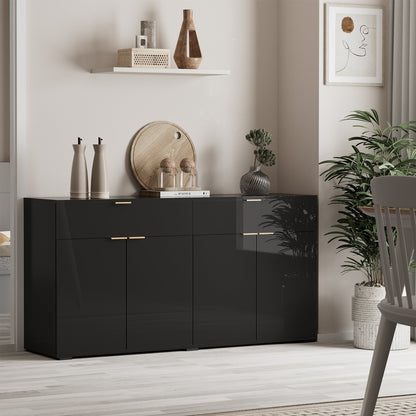 Oikiture Sideboard High Gloss 4 Doors 2 Drawers Black-Sideboards-PEROZ Accessories