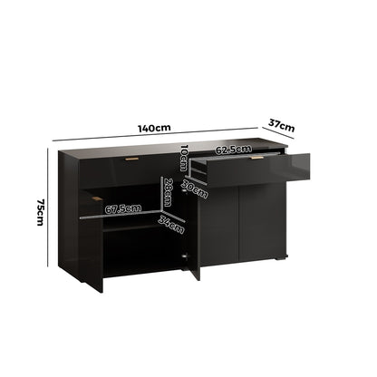 Oikiture Sideboard High Gloss 4 Doors 2 Drawers Black-Sideboards-PEROZ Accessories