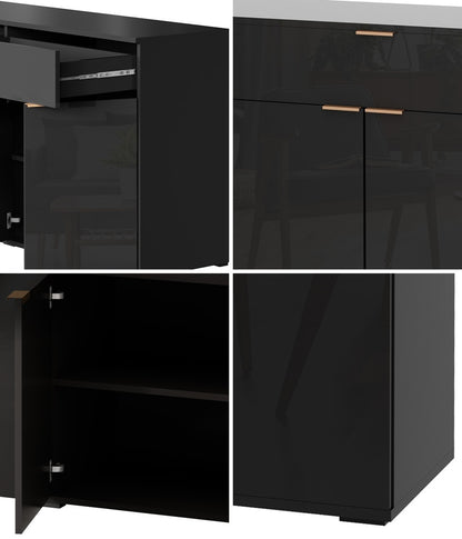 Oikiture Sideboard High Gloss 4 Doors 2 Drawers Black-Sideboards-PEROZ Accessories