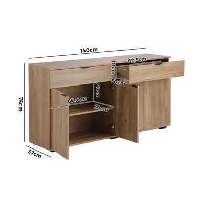 Oikiture Sideboard High Gloss 4 Doors 2 Drawers Natural-Sideboards-PEROZ Accessories