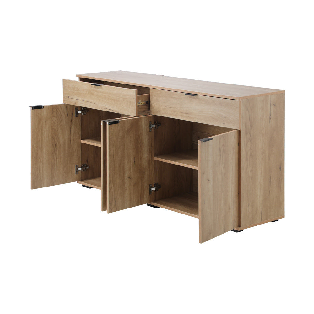 Oikiture Sideboard High Gloss 4 Doors 2 Drawers Natural-Sideboards-PEROZ Accessories