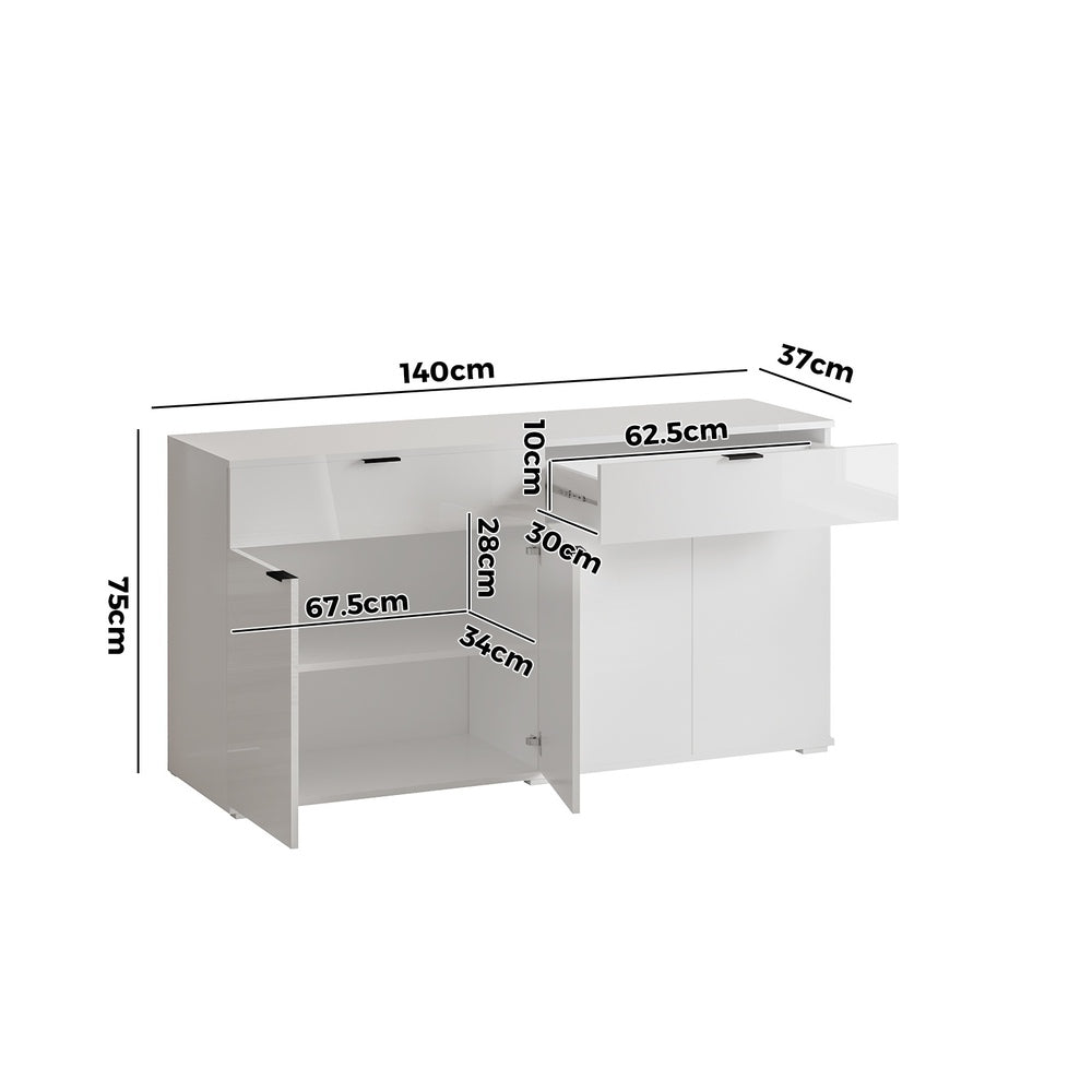 Oikiture Sideboard High Gloss 4 Doors 2 Drawers White-Sideboards-PEROZ Accessories