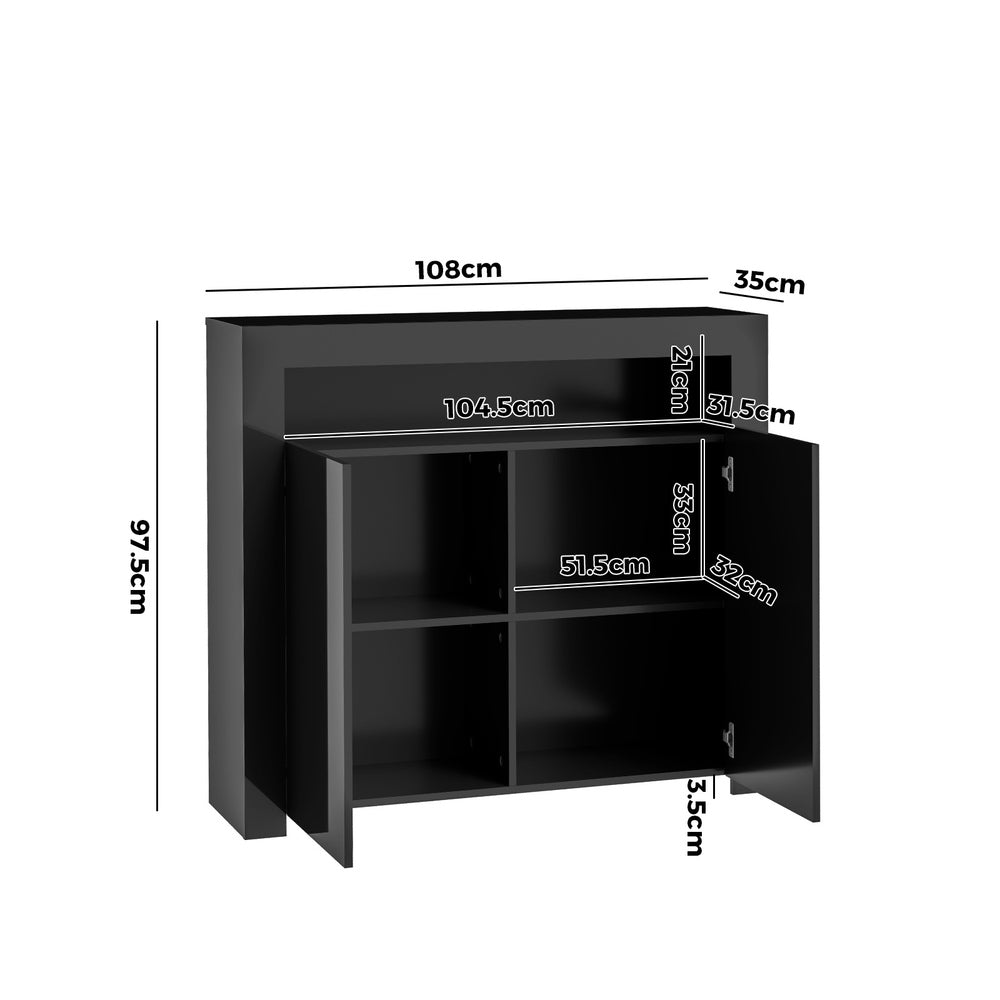 Oikiture Buffet Sideboard LED RGB High Gloss 2 Doors Black-Sideboards-PEROZ Accessories