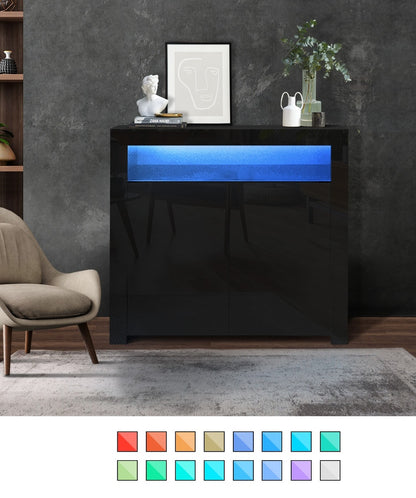 Oikiture Buffet Sideboard LED RGB High Gloss 2 Doors Black-Sideboards-PEROZ Accessories