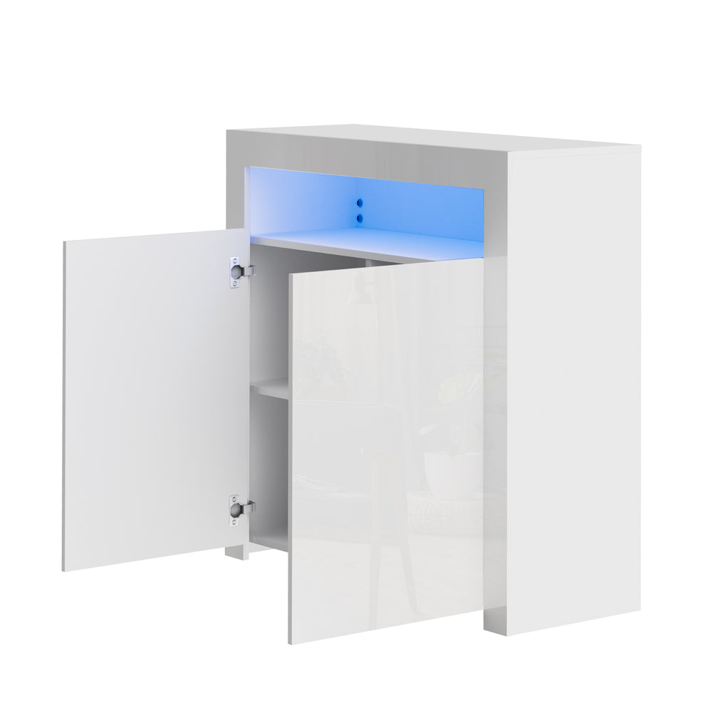 Oikiture Buffet Sideboard LED RGB High Gloss 2 Doors White-Sideboards-PEROZ Accessories