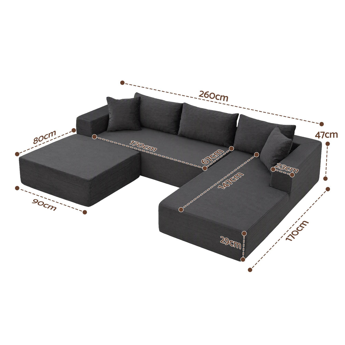 Artiss Modular Sectional Sofa Bed U-Shape 4-Seater Couch Chaise Ottoman Corduroy-Furniture > Sofas > Sofas &amp; Sofa Beds-PEROZ Accessories