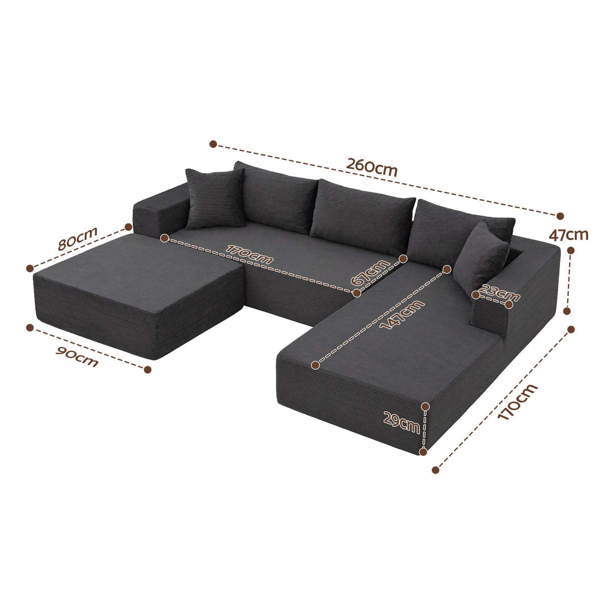 Artiss Modular Sectional Sofa Bed U-Shape 4-Seater Couch Chaise Ottoman Corduroy-Furniture > Sofas > Sofas &amp; Sofa Beds-PEROZ Accessories