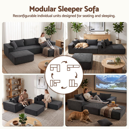 Artiss Modular Sectional Sofa Bed U-Shape 4-Seater Couch Chaise Ottoman Corduroy-Furniture > Sofas > Sofas &amp; Sofa Beds-PEROZ Accessories