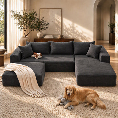 Artiss Modular Sectional Sofa Bed U-Shape 4-Seater Couch Chaise Ottoman Corduroy-Furniture > Sofas > Sofas &amp; Sofa Beds-PEROZ Accessories