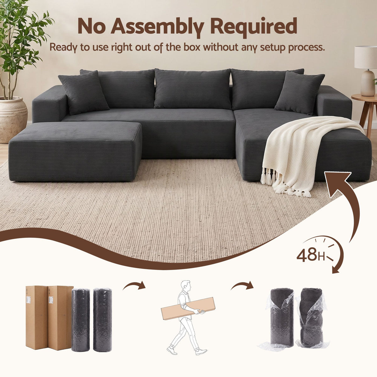 Artiss Modular Sectional Sofa Bed U-Shape 4-Seater Couch Chaise Ottoman Corduroy-Furniture > Sofas > Sofas &amp; Sofa Beds-PEROZ Accessories