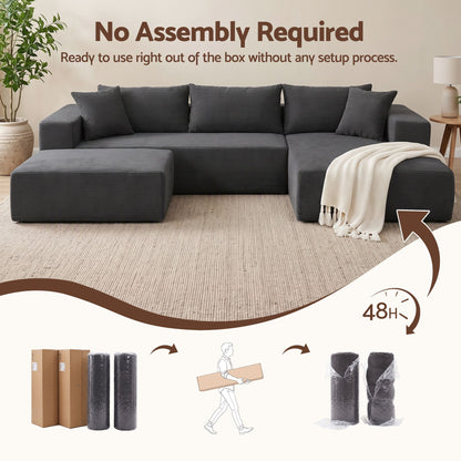 Artiss Modular Sectional Sofa Bed U-Shape 4-Seater Couch Chaise Ottoman Corduroy-Furniture > Sofas > Sofas &amp; Sofa Beds-PEROZ Accessories