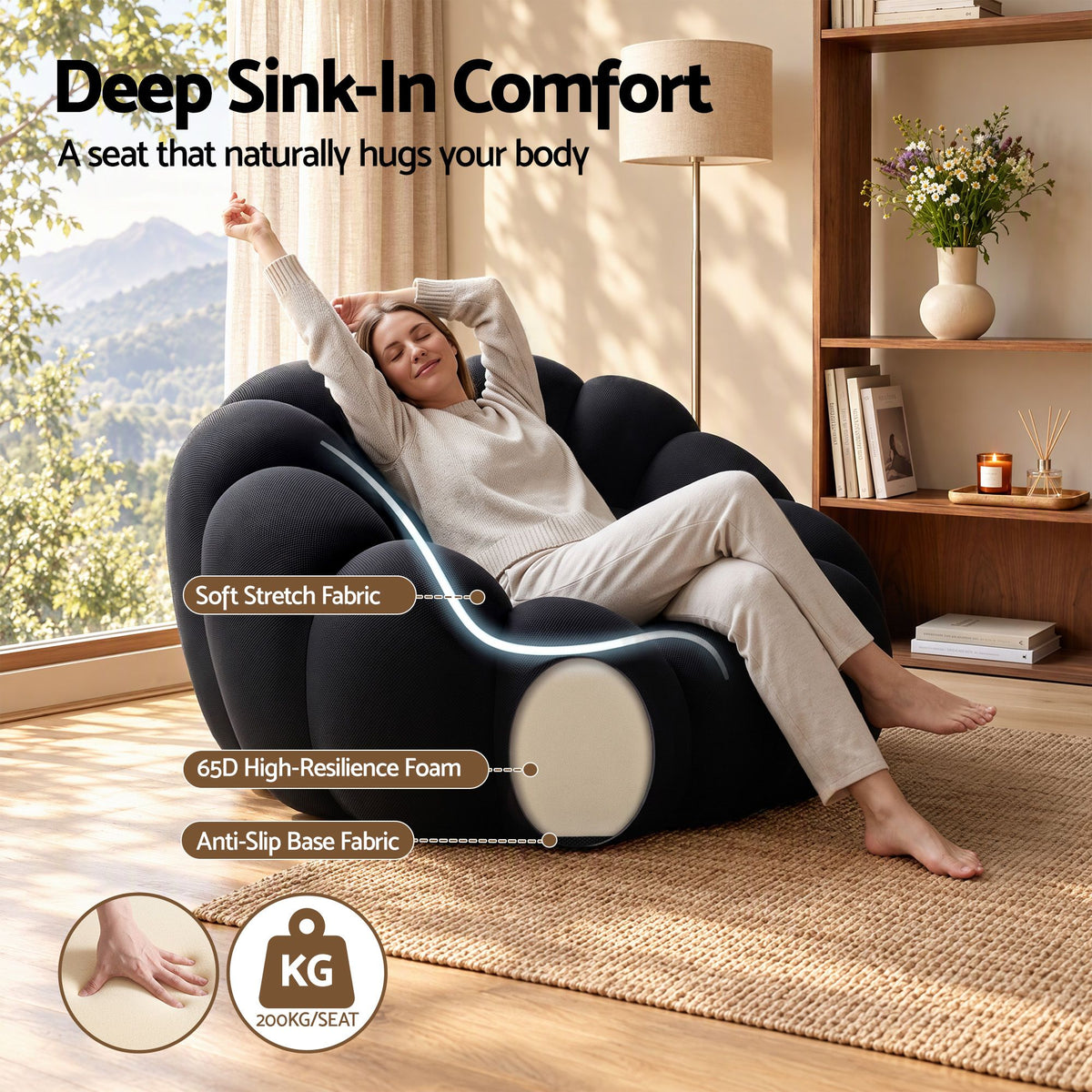 Artiss Bubble Floor Sofa Lazy Couch Single Lounge Chair Reading Accent Chairs-Furniture > Sofas > Sofas &amp; Sofa Beds-PEROZ Accessories