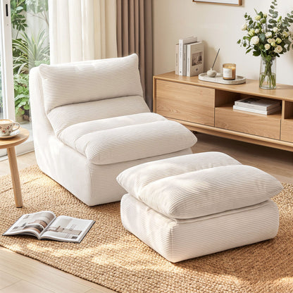 Artiss Lounge Chair Ottoman Single Sofa Couch Boneless Corduroy Chaise Footrest-Furniture > Sofas > Sofas &amp; Sofa Beds-PEROZ Accessories