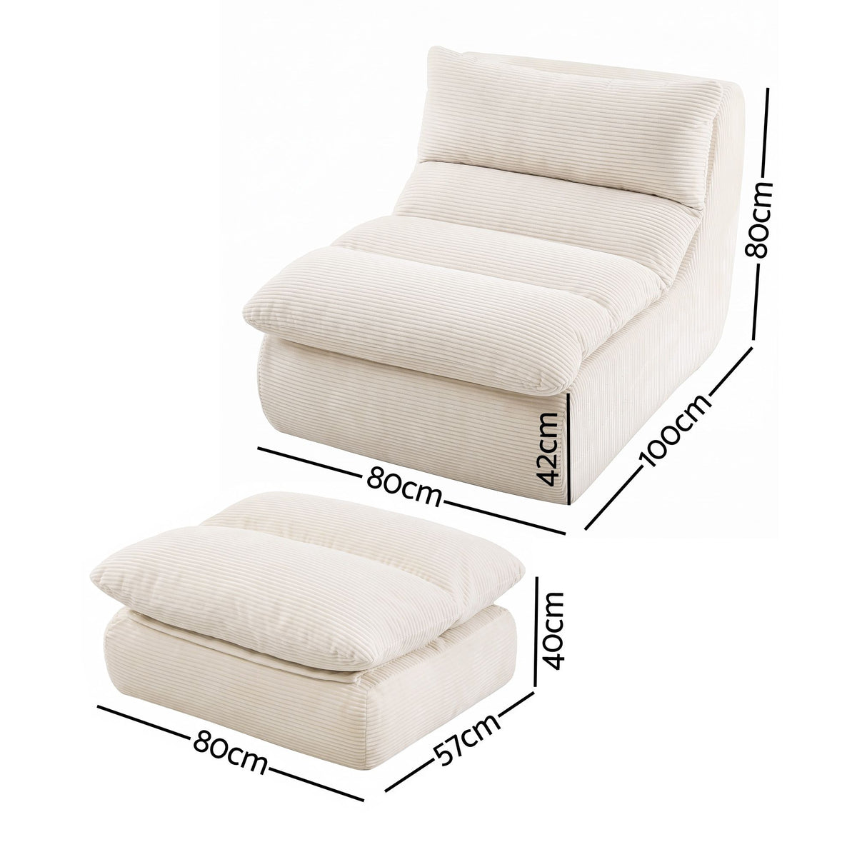 Artiss Lounge Chair Ottoman Single Sofa Couch Boneless Corduroy Chaise Footrest-Furniture > Sofas > Sofas &amp; Sofa Beds-PEROZ Accessories